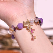 Buddha Stones Amethyst Green Crystal Red Crystal Cat Balance Bracelet