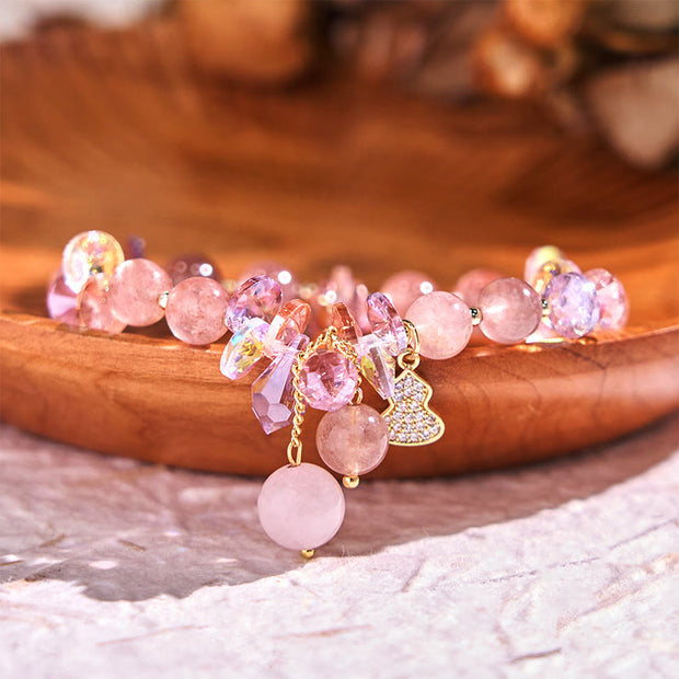 Buddha Stones Strawberry Quartz Crystal Gourd Positive Bracelet