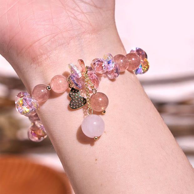 Buddha Stones Strawberry Quartz Crystal Gourd Positive Bracelet