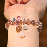 Buddha Stones Strawberry Quartz Crystal Gourd Positive Bracelet