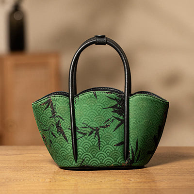 Buddha Stones Curve Bamboo Flower Shape Xiangyunsha Silk Crossbody Bag Hangbags Crossbody Bag&Handbags BS Green Curve Bamboo 15.5*11*14.5cm