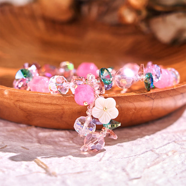 Buddha Stones Pink Crystal Green Crystal White Crystal Flower Warmth Bracelet