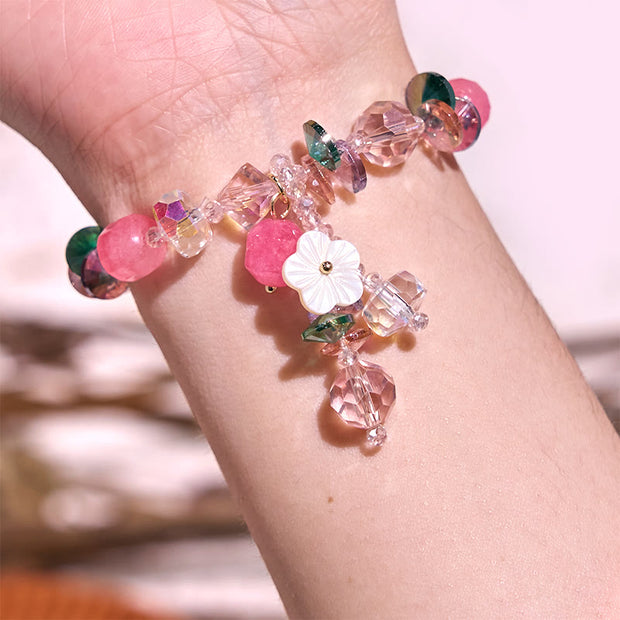 Buddha Stones Pink Crystal Green Crystal White Crystal Flower Warmth Bracelet