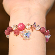 Buddha Stones Strawberry Quartz White Crystal Pink Crystal Butterfly Love Bracelet