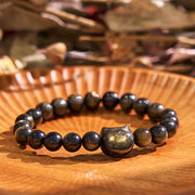 Buddha Stones Gold Sheen Obsidian Silver Sheen Obsidian Lovely Paw Lucky Cat Protection Bracelet