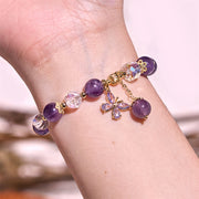 Buddha Stones Natural Amethyst Crystal Spiritual Butterfly Charm Bracelet