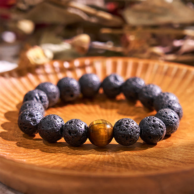 Buddha Stones Lava Rock Tiger Eye Stone Peace Healing Bracelet