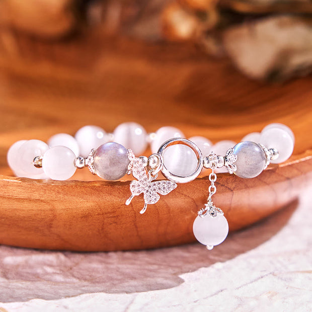 Buddha Stones Cat's Eye Moonstone Butterfly Star Charm Support Bracelet