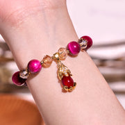 Buddha Stones Red Tiger Eye PiXiu Fox Protection Self Confidence Bracelet