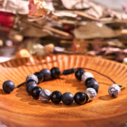 Buddha Stones Black Obsidian Lava Rock Stone Yin Yang Strength Bracelet