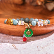 Buddha Stones Strawberry Quartz Jade Fu Character Charm Healing Bracelet