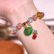 Buddha Stones Strawberry Quartz Jade Fu Character Charm Healing Bracelet