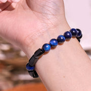 Buddha Stones Blue Tiger Eye Black Tourmaline Strength Bracelet