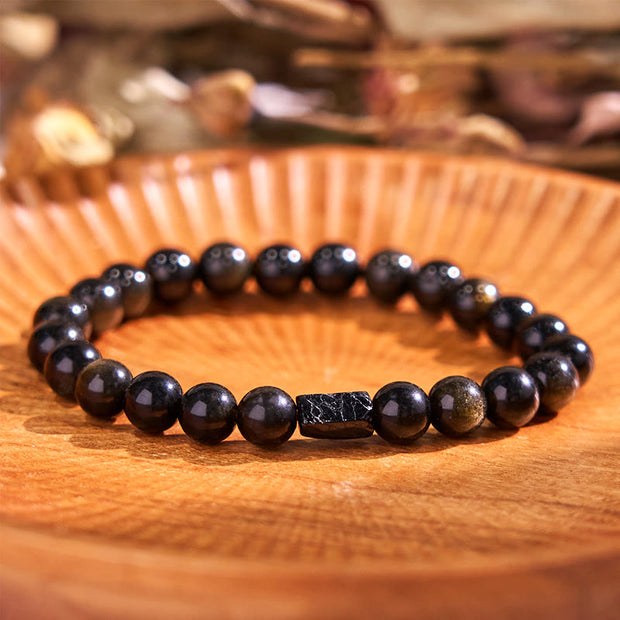 Buddha Stones Gold Sheen Obsidian Black Tourmaline Wealth Bracelet