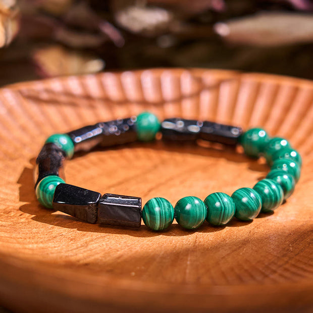 Buddha Stones Malachite Black Tourmaline Purity Bracelet