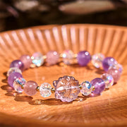 Buddha Stones Amethyst Strawberry Quartz White Crystal Nine-tailed Fox Meditation Bracelet