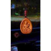 Buddha Stones Peach Wood Cinnabar Om Mani Padme Hum Chinese Zodiac Black String Necklace Pendants Necklaces & Pendants BS 14