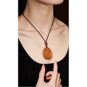 Buddha Stones Peach Wood Cinnabar Om Mani Padme Hum Chinese Zodiac Black String Necklace Pendants