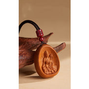 Buddha Stones Peach Wood Cinnabar Om Mani Padme Hum Chinese Zodiac Black String Necklace Pendants