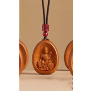 Buddha Stones Peach Wood Cinnabar Om Mani Padme Hum Chinese Zodiac Black String Necklace Pendants Necklaces & Pendants BS 13