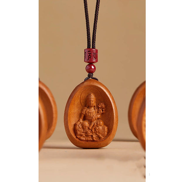 Buddha Stones Peach Wood Cinnabar Om Mani Padme Hum Chinese Zodiac Black String Necklace Pendants Necklaces & Pendants BS 13