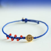 Buddha Stones Klein Blue String South Red Agate Garnet Copper Flower Power Bracelet Bracelet BS 1