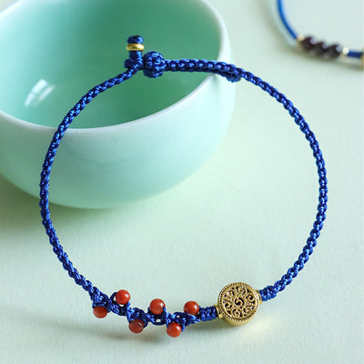 Buddha Stones Klein Blue String South Red Agate Garnet Copper Flower Power Bracelet Bracelet BS South Red Agate Copper Circle(Wrist Circumference: 15-18cm)