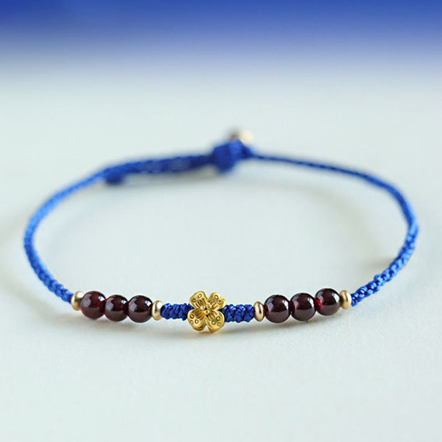 Buddha Stones Klein Blue String South Red Agate Garnet Copper Flower Power Bracelet Bracelet BS Garnet Copper Flower(Wrist Circumference: 15-18cm)