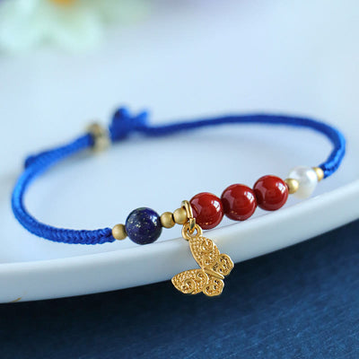 FREE Today: Fortune Power Klein Blue String South Red Agate Garnet Blue Aventurine Lazurite Copper Butterfly Fu Character Bracelet