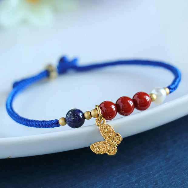 FREE Today: Fortune Power Klein Blue String South Red Agate Garnet Blue Aventurine Lazurite Copper Butterfly Fu Character Bracelet