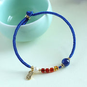 Buddha Stones Klein Blue String South Red Agate Garnet Blue Aventurine Lazurite Copper Butterfly Fu Character Positive Bracelet Bracelet BS 13