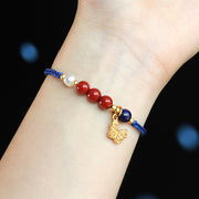 Buddha Stones Klein Blue String South Red Agate Garnet Blue Aventurine Lazurite Copper Butterfly Fu Character Positive Bracelet Bracelet BS 4