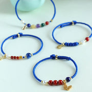 Buddha Stones Klein Blue String South Red Agate Garnet Blue Aventurine Lazurite Copper Butterfly Fu Character Positive Bracelet Bracelet BS 14