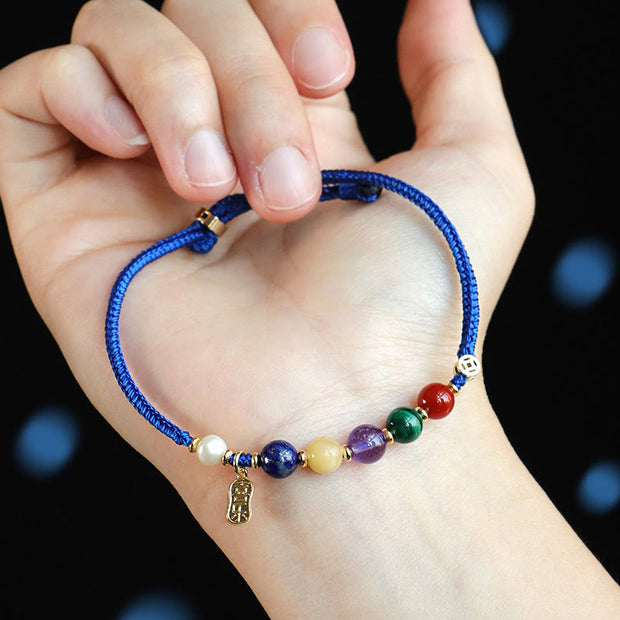 FREE Today: Fortune Power Klein Blue String South Red Agate Garnet Blue Aventurine Lazurite Copper Butterfly Fu Character Bracelet