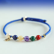 Buddha Stones Klein Blue String South Red Agate Garnet Blue Aventurine Lazurite Copper Butterfly Fu Character Positive Bracelet Bracelet BS Blue String Citrine Amethyst Green Tiger Eye(Wrist Circumference: 15-18cm)