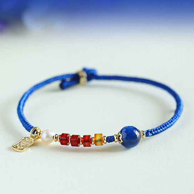 FREE Today: Fortune Power Klein Blue String South Red Agate Garnet Blue Aventurine Lazurite Copper Butterfly Fu Character Bracelet