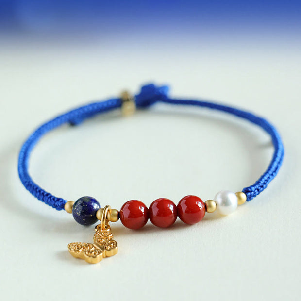 Buddha Stones Klein Blue String South Red Agate Garnet Blue Aventurine Lazurite Copper Butterfly Fu Character Positive Bracelet Bracelet BS 1