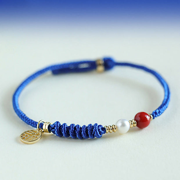 Buddha Stones Klein Blue String South Red Agate Garnet Blue Aventurine Lazurite Copper Butterfly Fu Character Positive Bracelet Bracelet BS Blue String South Red Agate Pearl Fu Character(Wrist Circumference: 15-18cm)