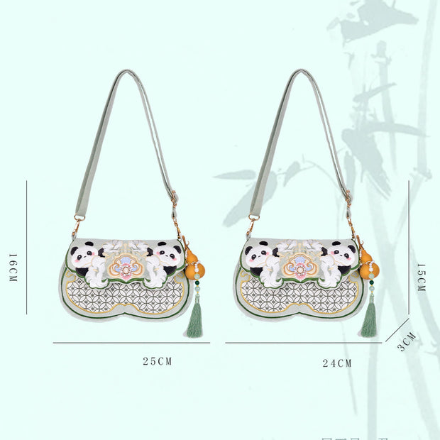 Buddha Stones Panda Flowers Gourd Pendant Shoulder Bag Crossbody Bag