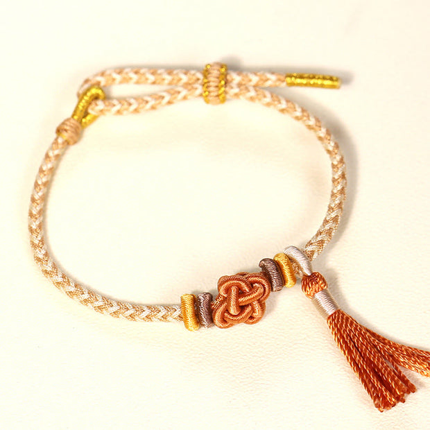 Buddha Stones Colorful String Peach Blossom Knot Tassels Protection Bracelet Bracelet BS Yellow String(Wrist Circumference: 15-17cm)