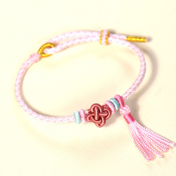 Buddha Stones Colorful String Peach Blossom Knot Tassels Protection Bracelet Bracelet BS Pink String(Wrist Circumference: 15-17cm)