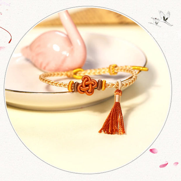 Buddha Stones Colorful String Peach Blossom Knot Tassels Protection Bracelet Bracelet BS 10