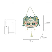 Buddha Stones Double-sided Mythical Beast Bai Ze Embroidery Pearl Chain Tassel Shoulder Bag Crossbody Bag