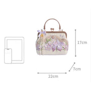 Buddha Stones Flowers Embroidered Tassel Pendant Pearl Metal Chain Crossbody Bag Handbags Crossbody Bag&Handbags BS 8