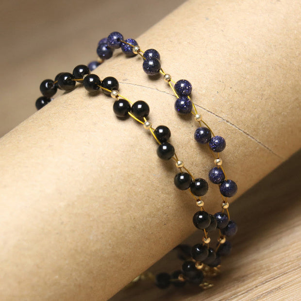 Buddha Stones Black Obsidian Blue Sandstone Strength Bracelet