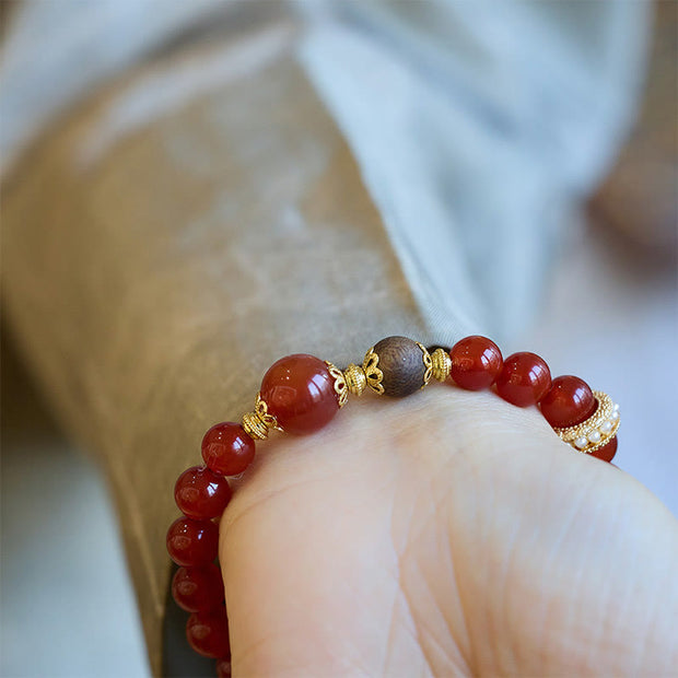 Buddha Stones Red Agate Agarwood Confidence Bracelet