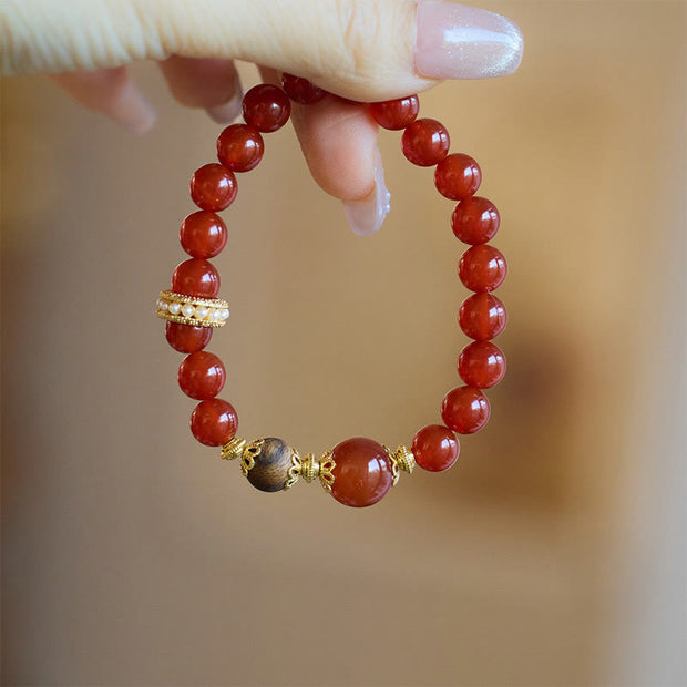 Buddha Stones Red Agate Agarwood Confidence Bracelet