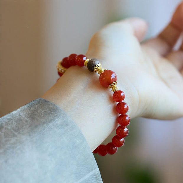 Buddha Stones Red Agate Agarwood Confidence Bracelet