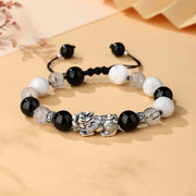 Buddha Stones Pi Xiu Six True Words 999 Sterling Silver Black Obsidian White Turquoise Chrysoberyl Luck Bracelet Bracelet BS 999 Sterling Silver Black Obsidian White Turquoise Black Rutilated Quartz(Wrist Circumference: 20-25cm)