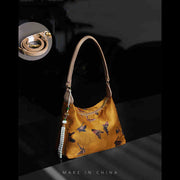 Buddha Stones Lotus Bamboo Crane Deer Butterfly Mountain Xiangyunsha Silk Song Brocade Crossbody Bag Shoulder Bag Crossbody Bag&Shoudler Bag BS Goldenrod Butterfly Flower 26*19*10cm